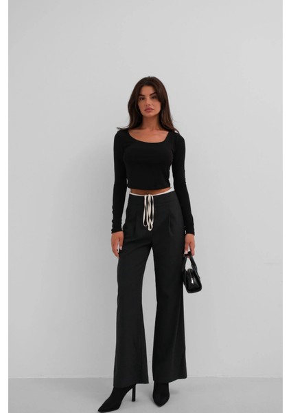 Kare Yaka Crop Siyah Top fiyatları