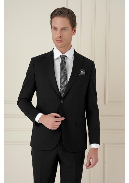Tk 2021 Slim Fit Klasik Mono Yaka Klasik Siyah Takım Elbise
