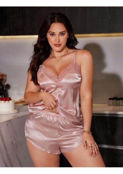 Aria's Closet Büyük Beden Pudra Saten Şortlu Takım fiyatları