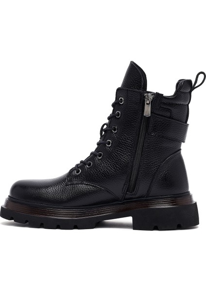 Kadın Siyah Bağcıklı Fermuarlı Deri Postal Bot 25WFD4205FT fiyatları