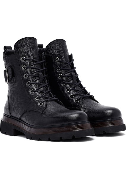 Kadın Siyah Bağcıklı Fermuarlı Deri Postal Bot 25WFD4205FT fırsatları