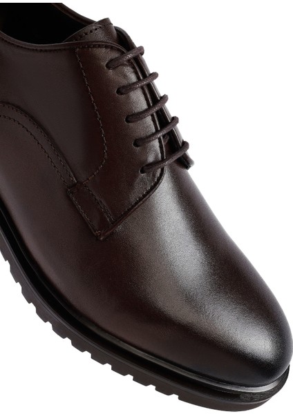 Erkek Kahverengi Bağcıklı Deri Klasik Ayakkabı 25WFD621818