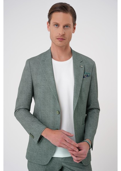 Comfort Fit Mono Yaka Çift Yırtmaç Torba Cep Casual Yeşil Ceket C 701 modelleri