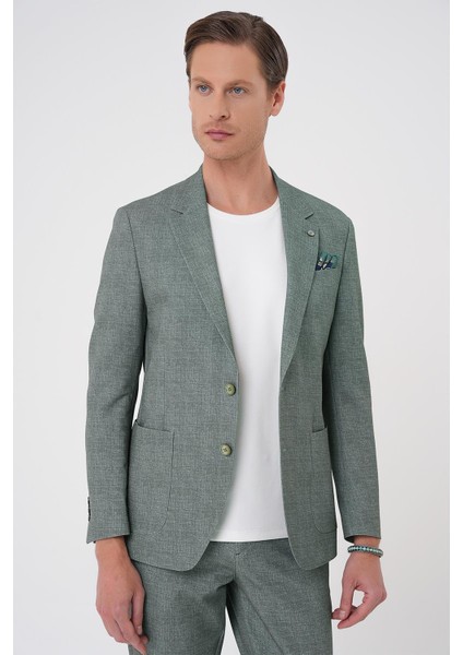 Comfort Fit Mono Yaka Çift Yırtmaç Torba Cep Casual Yeşil Ceket C 701 indirimleri