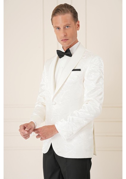 Black 036 Slim Fit Saten Yaka Çift Yırtmaçlı Tek Düğmeli Krem Damatlık Smokin Ceket modelleri