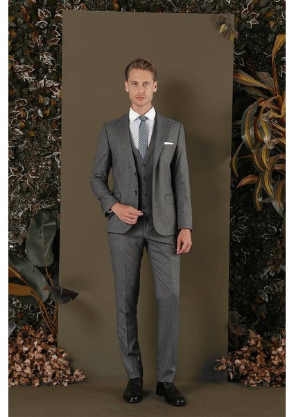 Tk 873 Slim Fit Koyu Gri Klasik Takım Elbise