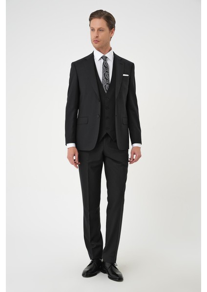 Slim Fit Düz Esnek Yelekli Klasik Siyah Takım Elbise Tk 894 fiyatları