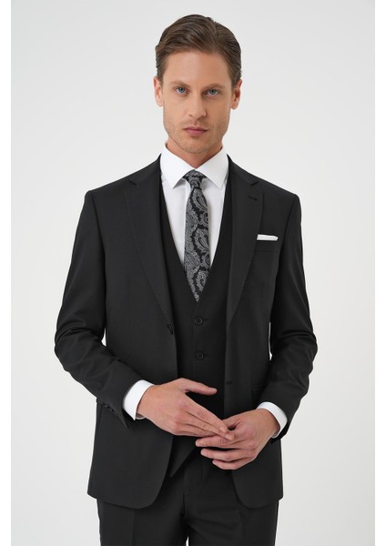 Slim Fit Düz Esnek Yelekli Klasik Siyah Takım Elbise Tk 894 fırsatları