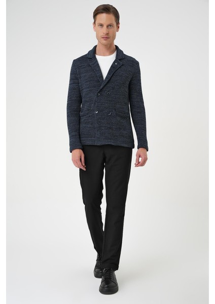 Kruvaze İlikleme Torba Cep Lacivert Örme Triko Ceket 01