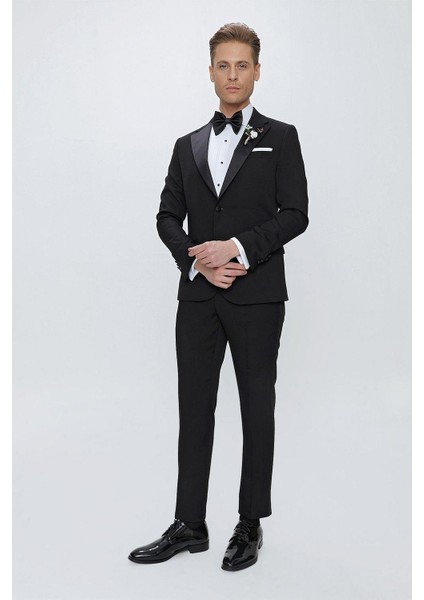 Black 067 Slim Fit Çıkma Saten Yaka Siyah Damatlık Smokin Takım fiyatları
