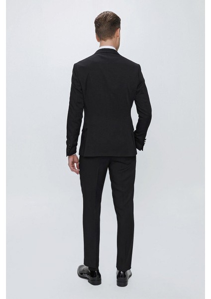 Black 067 Slim Fit Çıkma Saten Yaka Siyah Damatlık Smokin Takım modelleri