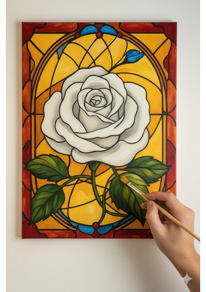 Elmas Model Çiçek Boyama Seti. 25X35 cm Ebatlarında. Uv Baskı 6 Ana Renk Boya ve 2 Adet Fırça