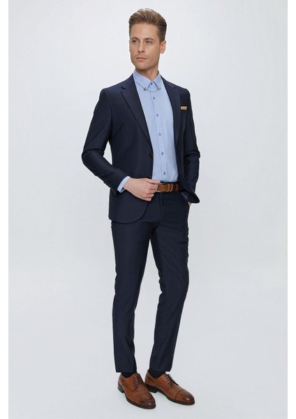 Slim Fit Klasik Mono Yaka Klasik Lacivert Takım Elbise Tk 2021