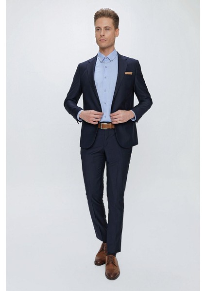 Slim Fit Klasik Mono Yaka Klasik Lacivert Takım Elbise Tk 2021 modelleri