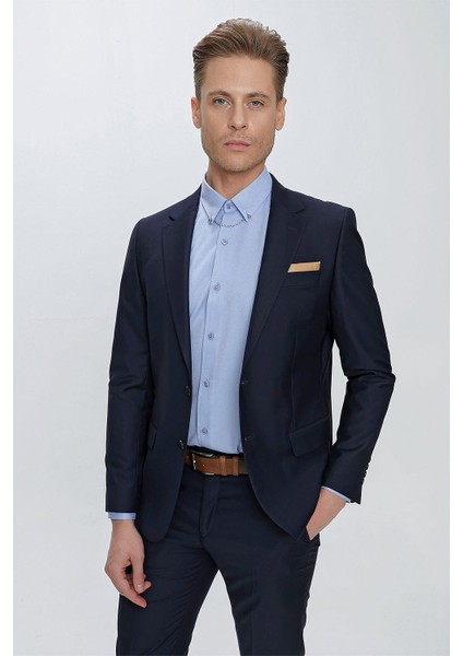 Slim Fit Klasik Mono Yaka Klasik Lacivert Takım Elbise Tk 2021 indirimleri