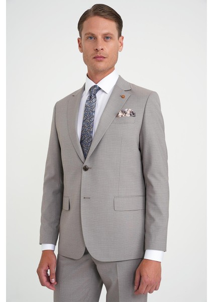 Slim Fit Çift Yırtmaç Esnek Yelekli Klasik Bej Takım Elbise Tk 916 modelleri