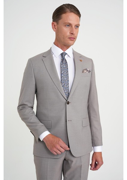Slim Fit Çift Yırtmaç Esnek Yelekli Klasik Bej Takım Elbise Tk 916 fırsatları