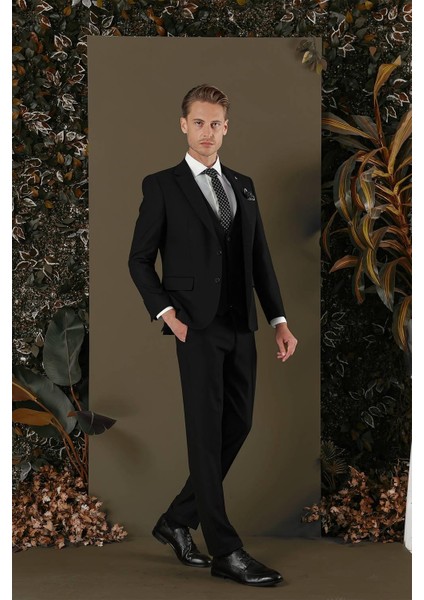 Tk 876 Slim Fit Siyah Klasik Takım Elbise
