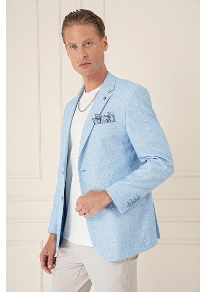 Comfort Fit Çift Yırtmaç Kırçıllı Keten Casual Mavi Ceket C 677 modelleri