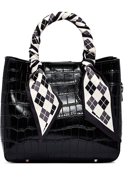 Kadın Siyah Uzun Askılı Kroko Desenli Mini Kol Çantası 25WBD2713E3 modelleri