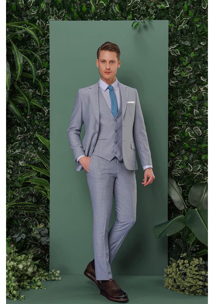 Tk 872 Slim Fit Gri-Mavi Klasik Takım Elbise fiyatları