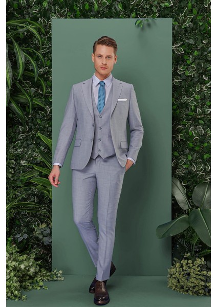 Tk 872 Slim Fit Gri-Mavi Klasik Takım Elbise modelleri