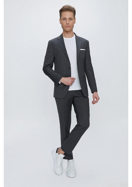 Slim Fit Klasik Mono Yaka Klasik Antrasit Takım Elbise Tk 2021