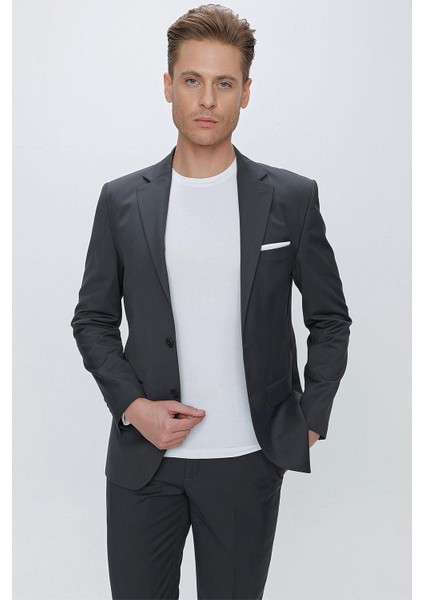 Slim Fit Klasik Mono Yaka Klasik Antrasit Takım Elbise Tk 2021 modelleri