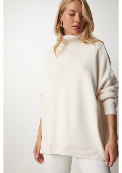 Balıkçı Yaka Oversize Triko Kazak LBV0011 Krem fiyatları