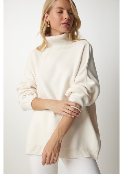 Balıkçı Yaka Oversize Triko Kazak LBV0011 Krem fırsatları