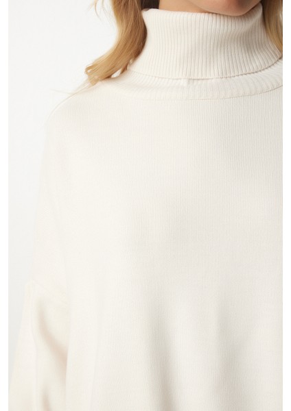 Balıkçı Yaka Oversize Triko Kazak LBV0011 Krem indirimleri