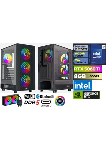 8 GB RTX 5060 TI i9-14900KF 32GB RAM 1TB SSD DDR5 RGB ULTRA GAMİNG DESKTOP PC