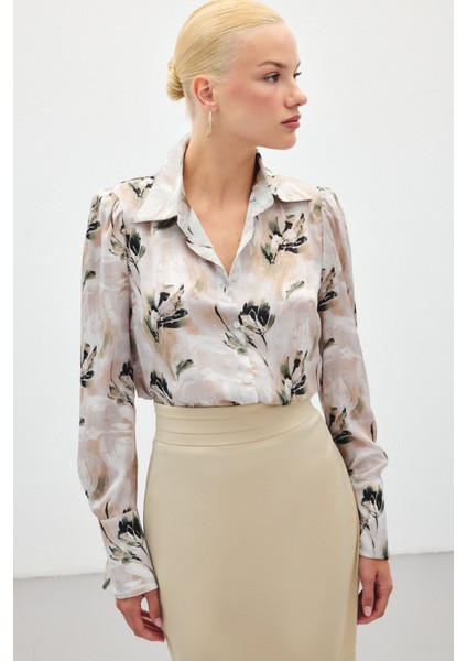 Vatkalı Desenli Gömlek - Haki