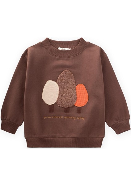 Süzene Nakışlı Sweatshirt 1-7 Yaş Kahve