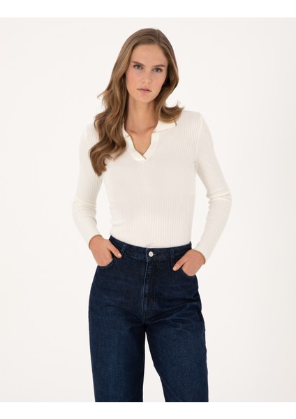 Kadın Ekru Slim Fit Kazak 50310954-VR019