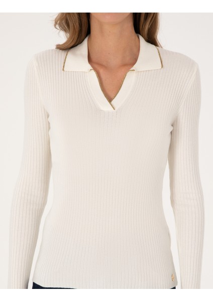 Kadın Ekru Slim Fit Kazak 50310954-VR019