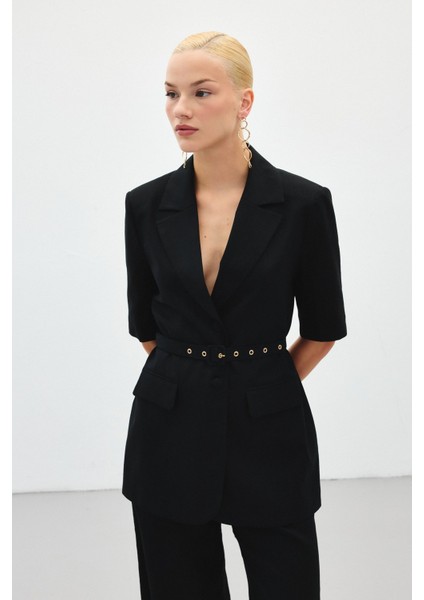 Kısa Kollu Kemerli Ceket - Siyah modelleri