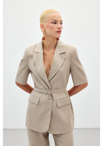 Kısa Kollu Kemerli Ceket - Vizon fiyatları