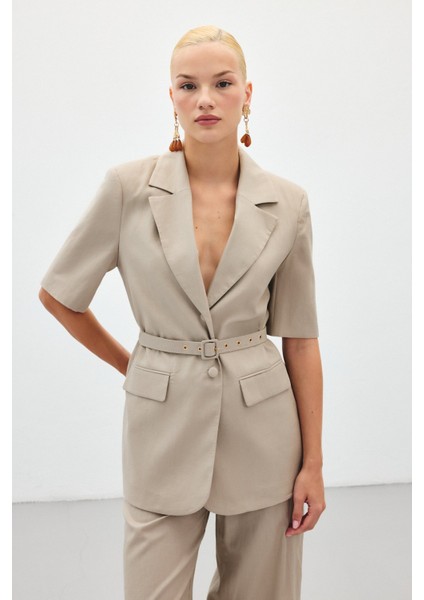 Kısa Kollu Kemerli Ceket - Vizon fırsatları