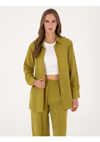 Kadın Yesıl Comfort Fit Uzun Kollu Gömlek 50313652-VR257