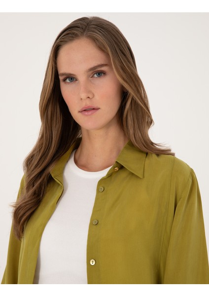 Kadın Yesıl Comfort Fit Uzun Kollu Gömlek 50313652-VR257 fiyatları