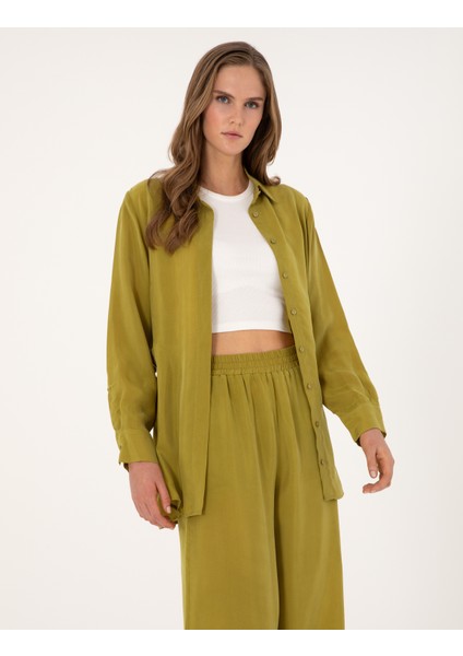 Kadın Yesıl Comfort Fit Uzun Kollu Gömlek 50313652-VR257 modelleri