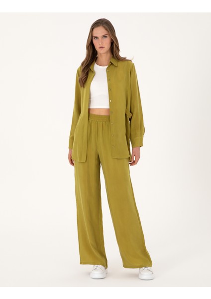 Kadın Yesıl Comfort Fit Uzun Kollu Gömlek 50313652-VR257 fırsatları