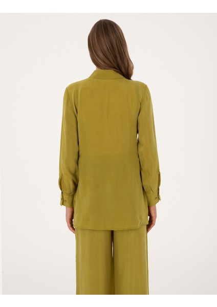 Kadın Yesıl Comfort Fit Uzun Kollu Gömlek 50313652-VR257 indirimleri