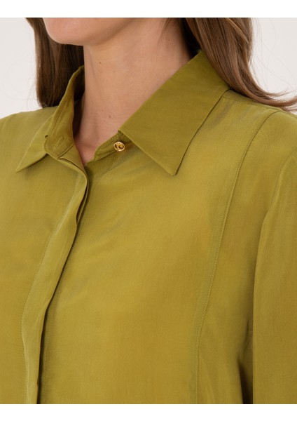 Kadın Yesıl Comfort Fit Uzun Kollu Gömlek 50313652-VR257