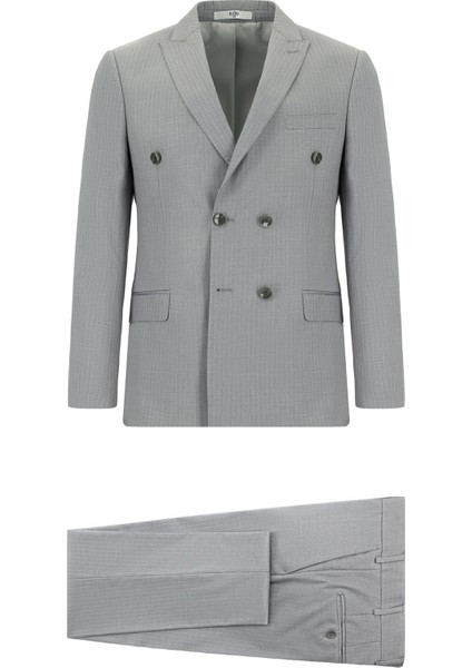 Super Slim Fit Ekstra Dar Kesim Çizgili Kruvaze Takım Elbise