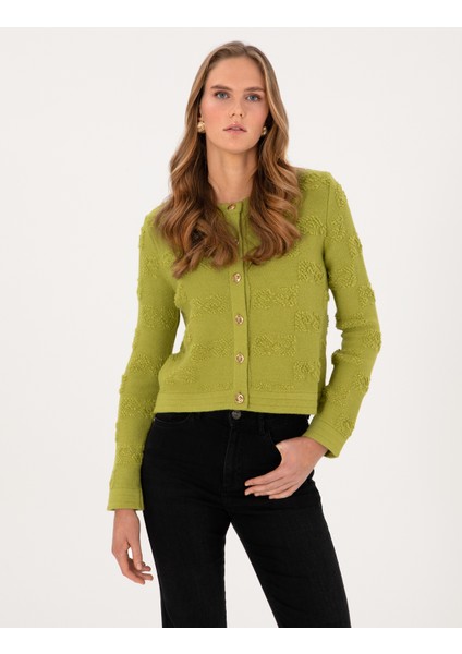 Kadın Yesıl Slim Fit Triko Hırka 50310960-VR257