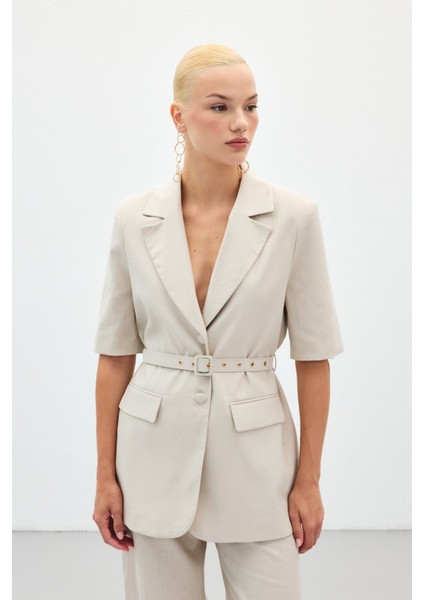 Kısa Kollu Kemerli Ceket - Taş modelleri