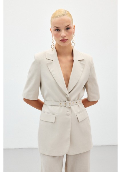 Kısa Kollu Kemerli Ceket - Taş fırsatları