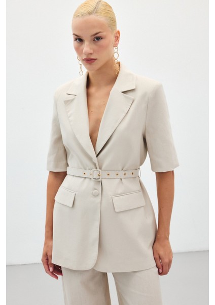 Kısa Kollu Kemerli Ceket - Taş indirimleri